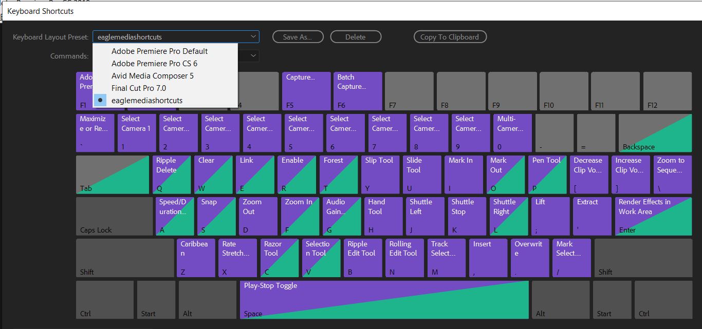 Adobe premiere pro keyboard shortcuts dialog
